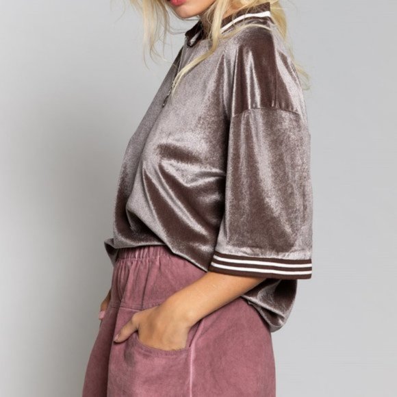 🍑Summer Furry Velveteen Boxy Oversize Polo Shirt NWOT Size Medium C167 - Picture 3 of 8